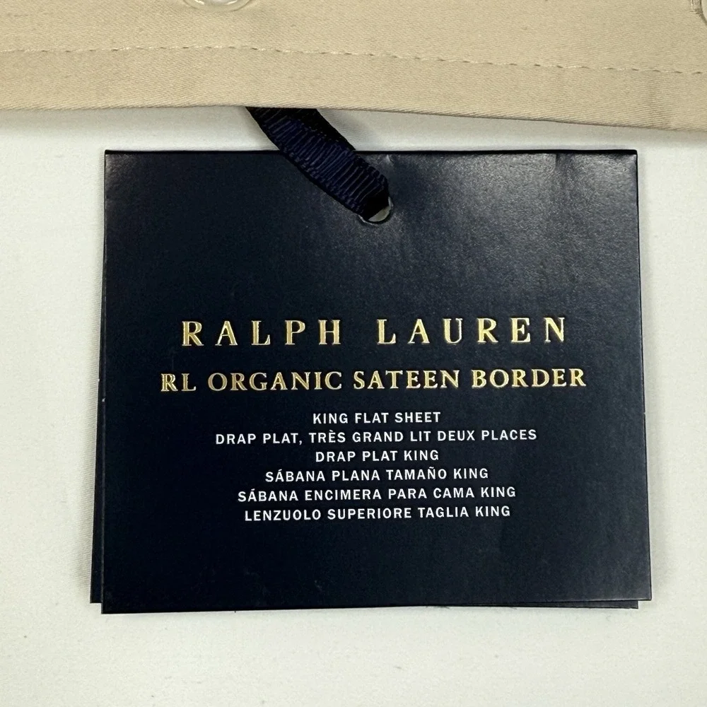 Ralph Lauren‎ RL 624 TC Organic Sateen Border King Flat Sheet Coastal Sand NWT